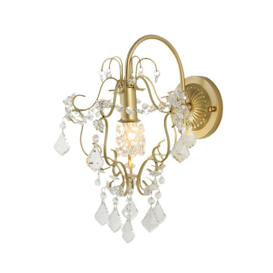 Vintage Style Geometric Wall Lamp With Crystal Bead And Gold Finish