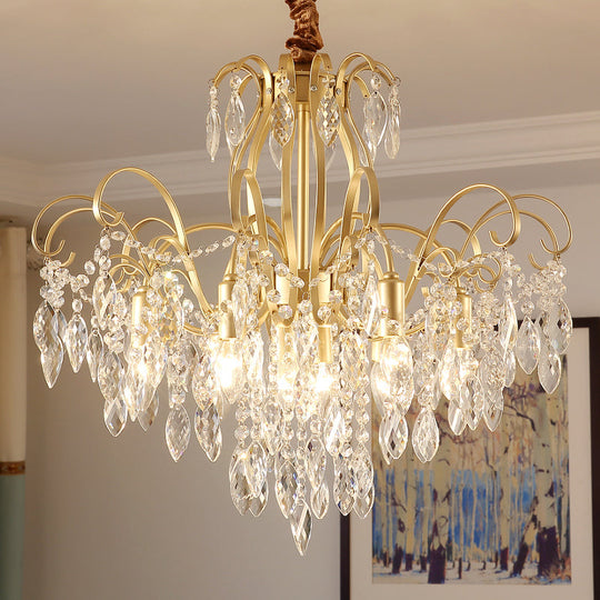 Vintage Golden Geometric Chandelier Lamp - Crystal & Metal - 7/8 Lights - Pendant Light