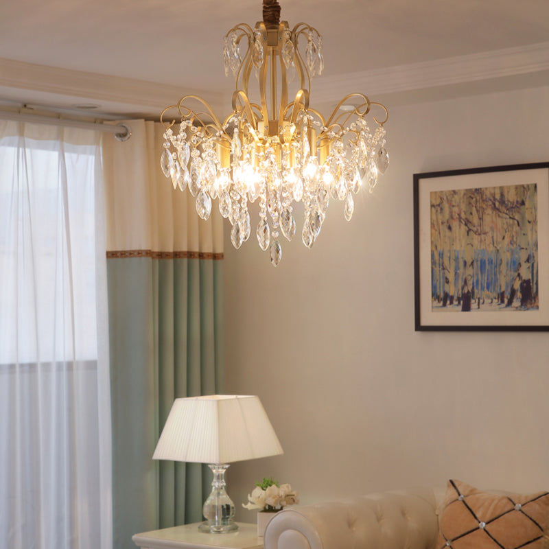 Modern Golden Geometric Chandelier Lamp - Vintage Style Pendant Light With Crystal And Metal Accents