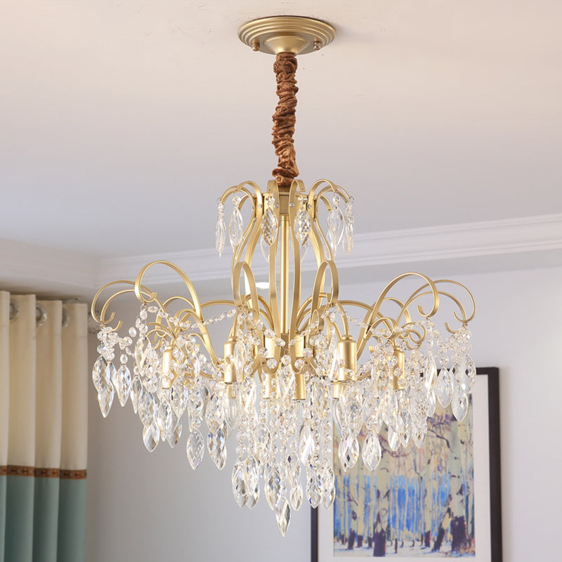 Vintage Golden Geometric Chandelier Lamp - Crystal & Metal - 7/8 Lights - Pendant Light