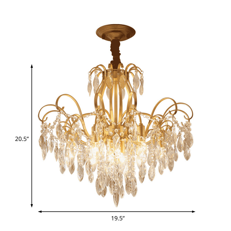 Modern Golden Geometric Chandelier Lamp - Vintage Style Pendant Light With Crystal And Metal Accents