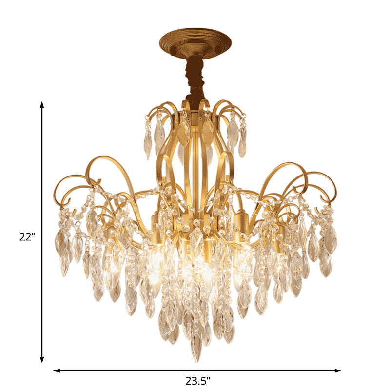 Modern Golden Geometric Chandelier Lamp - Vintage Style Pendant Light With Crystal And Metal Accents