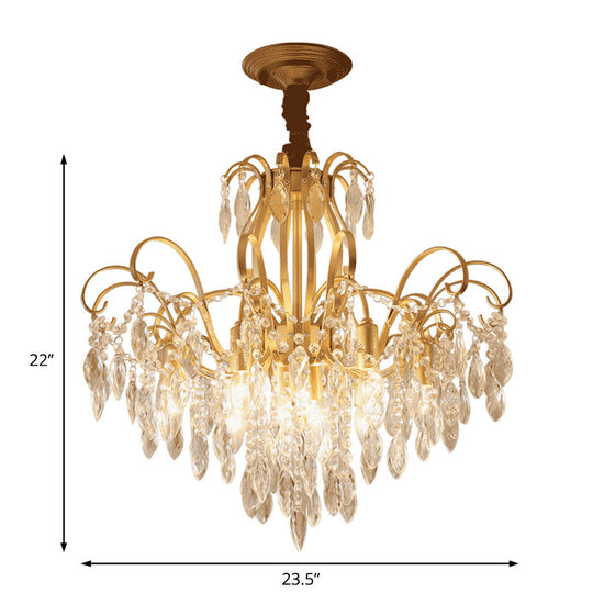 Modern Golden Geometric Chandelier Lamp - Vintage Style Pendant Light With Crystal And Metal Accents