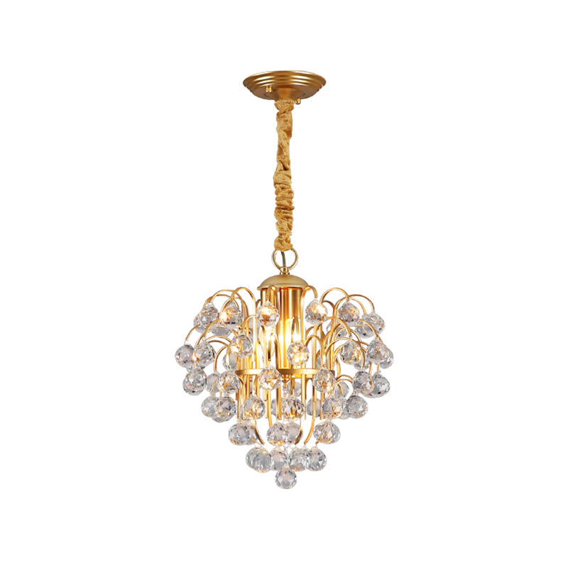 Golden Crystal Ball Pendant Lighting - Contemporary 3-Light Ceiling Hanging Fixture For Dining Room