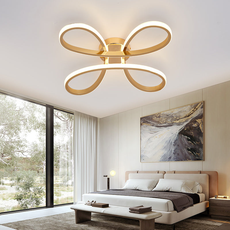 Plafonnier LED Nordic Clover pour chambre à coucher – Acrylique doré, chaud/blanc – Largeur 21,5"/25,5"