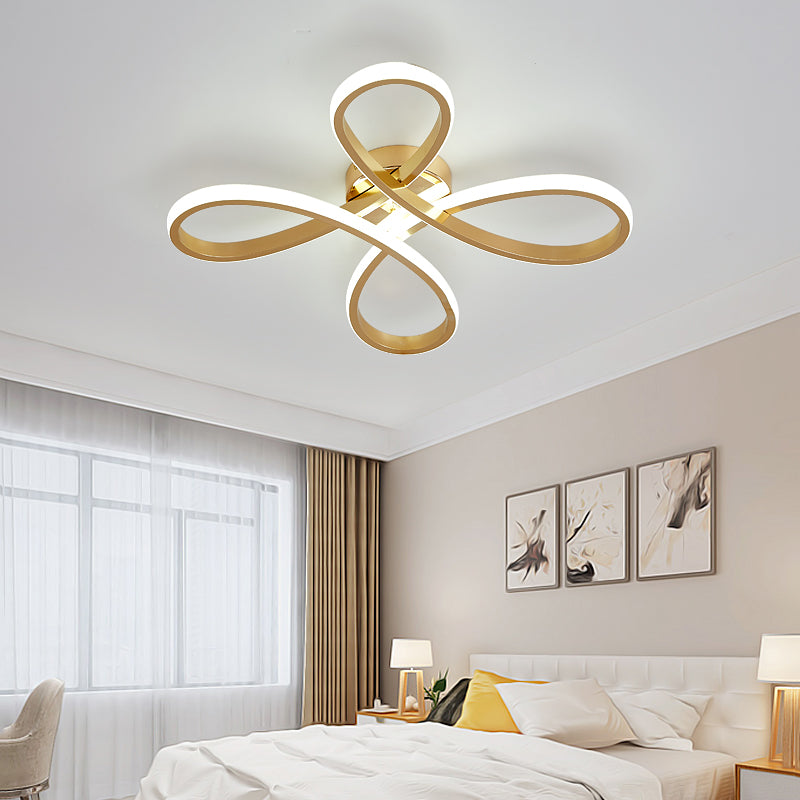 Nordic Clover LED Ceiling Flush Mount Light for Bedroom - Acrylic Gold, Warm/White - 21.5"/25.5" Wide