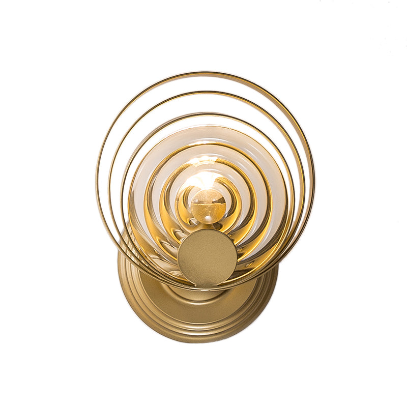 Gold Metallic Circular Ripple Glass Wall Light For Modern Living Room - 1/2 Fixture