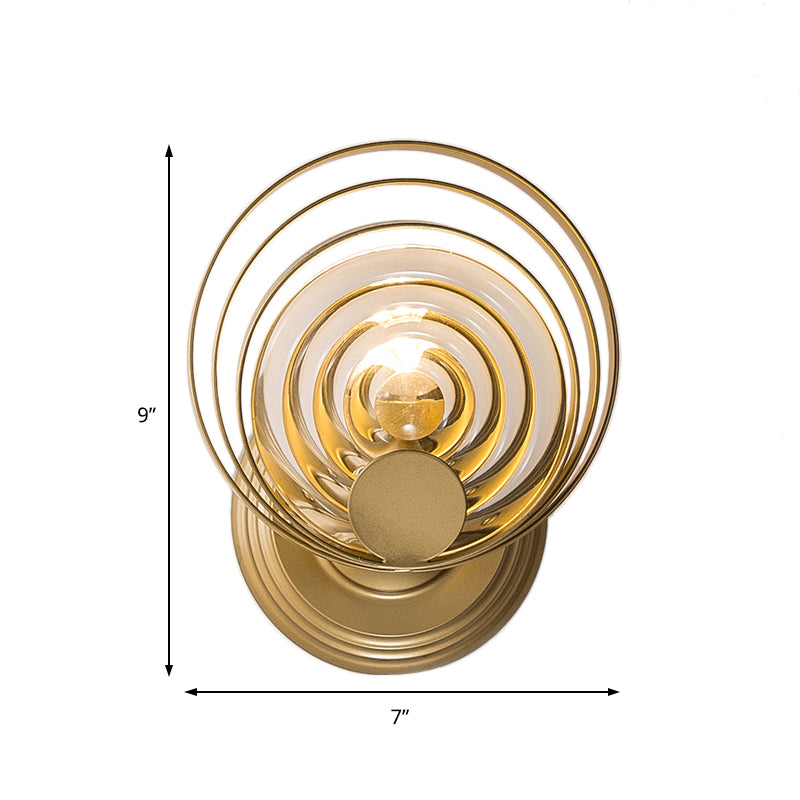 Gold Metallic Circular Ripple Glass Wall Light For Modern Living Room - 1/2 Fixture