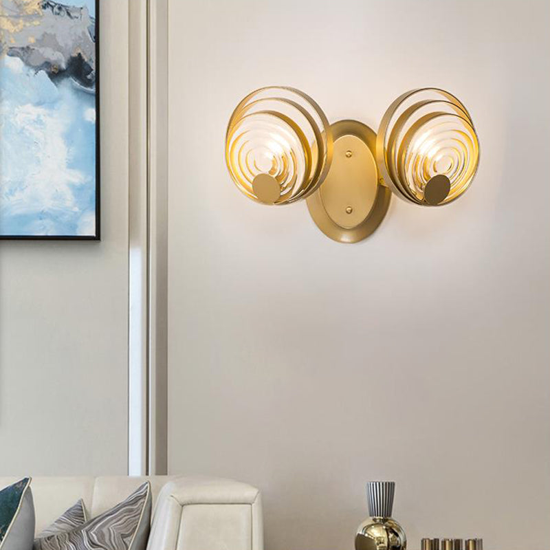 Gold Metallic Circular Ripple Glass Wall Light For Modern Living Room - 1/2 Fixture