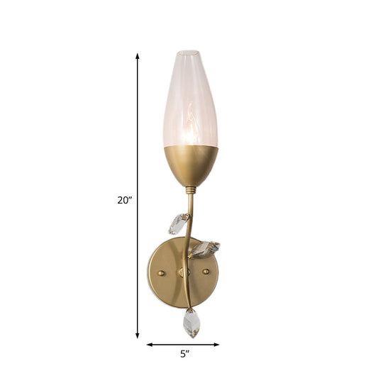 Mini Wall Sconce Light With Crystal Leaf Design - Modern Metallic Gold Finish Ideal For Bedroom