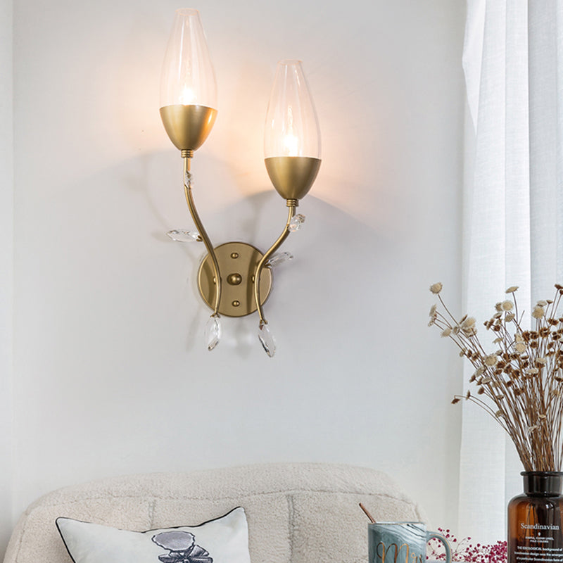 Mini Wall Sconce Light With Crystal Leaf Design - Modern Metallic Gold Finish Ideal For Bedroom