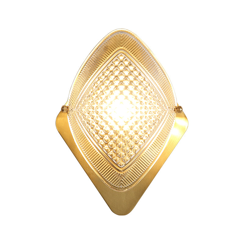 Modern Metal Wall Sconce Lamp With Clear Crystal Rhombus Design - Brass Finish