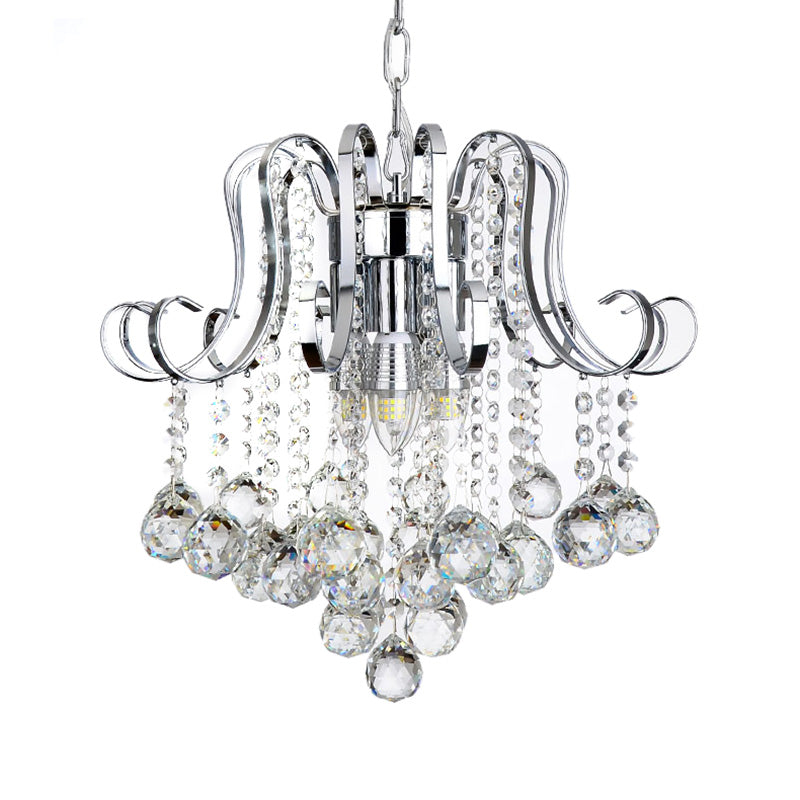 Modern Chrome Pendant Light With Crystal Ball Accents - Indoor Geometric Chandelier Lamp