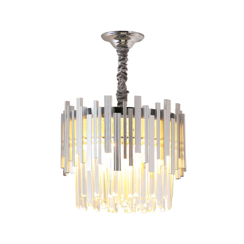 Stunning Silver/Gold Pendant Lamp With Crystal Prism - 6-Bulb Suspension For Bedroom