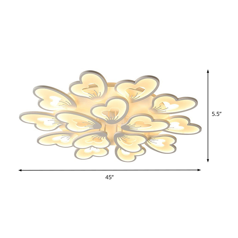 Plafonnier moderne et créatif à pétales en acrylique blanc avec LED intégrée pour salon (9/12/15 têtes) en blanc chaud