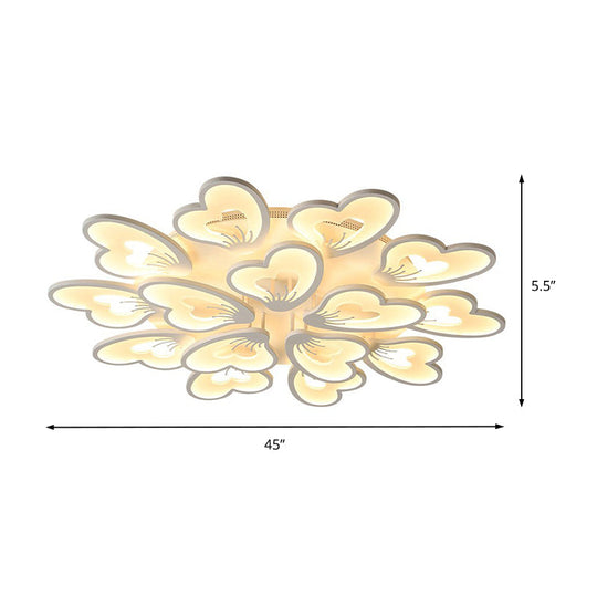 Plafonnier moderne et créatif à pétales en acrylique blanc avec LED intégrée pour salon (9/12/15 têtes) en blanc chaud