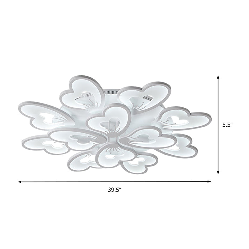 Plafonnier moderne et créatif à pétales en acrylique blanc avec LED intégrée pour salon (9/12/15 têtes) en blanc chaud