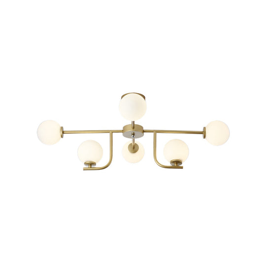 Modern 6/10-Head Metal Semi Flush Mount Ceiling Light with Globe Glass Shade - Gold Finish for Living Room