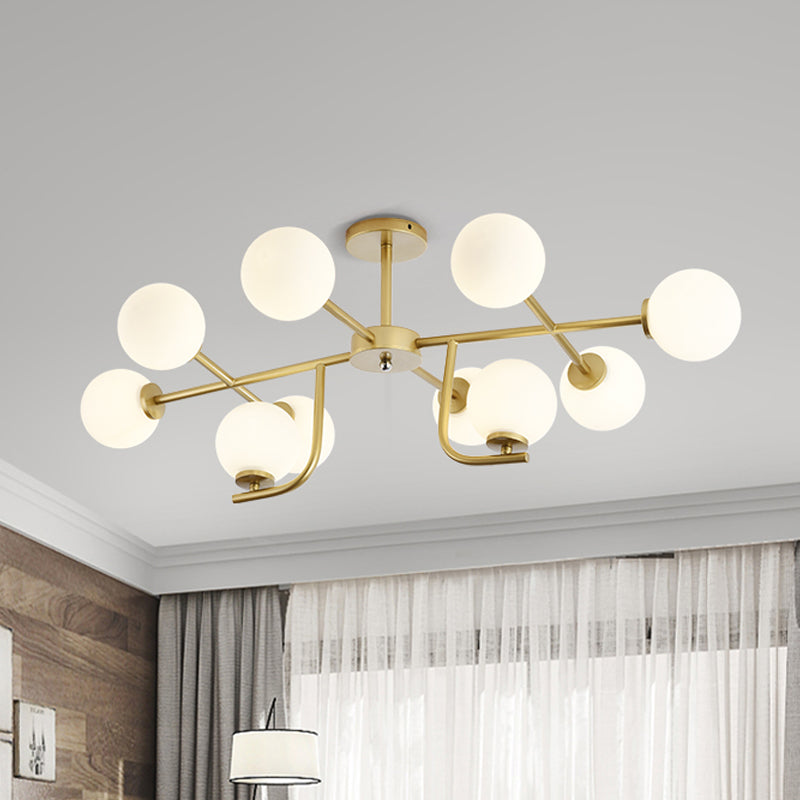 Modern 6/10-Head Metal Semi Flush Mount Ceiling Light with Globe Glass Shade - Gold Finish for Living Room