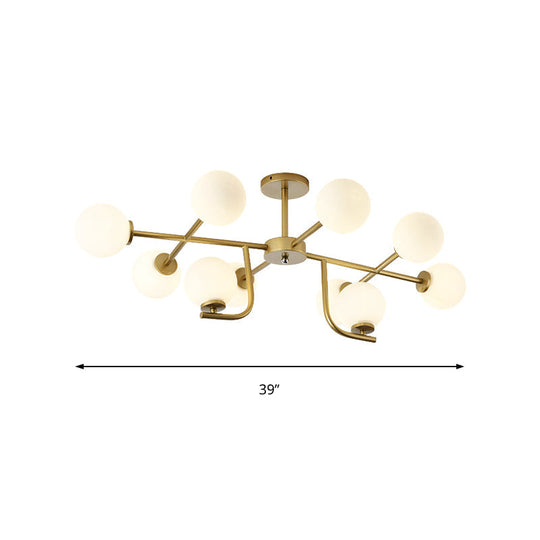 Modern 6/10-Head Metal Semi Flush Mount Ceiling Light with Globe Glass Shade - Gold Finish for Living Room