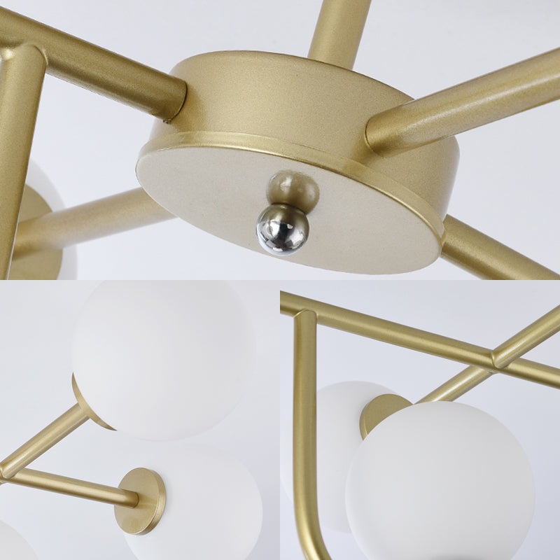 Modern 6/10-Head Metal Semi Flush Mount Ceiling Light with Globe Glass Shade - Gold Finish for Living Room