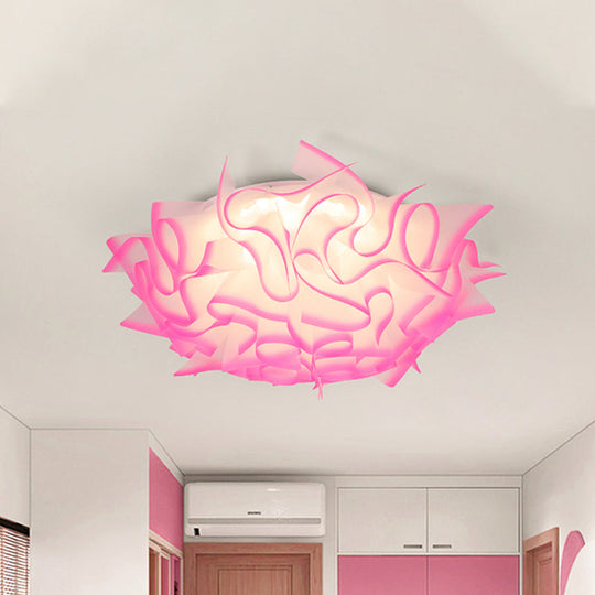 Contemporary Led Flush Ceiling Light With Twist Acrylic Shade - Vibrant Pink/Orange/Blue For Kids