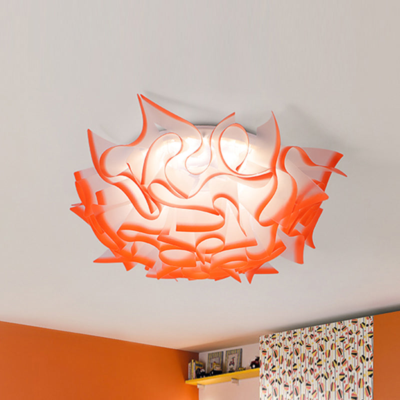 Contemporary LED Flush Ceiling Light with Twist Acrylic Shade - Vibrant Pink/Orange/Blue - for Kid's Room (3 Adjustable Gears)