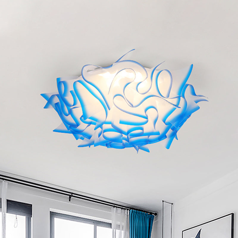 Contemporary LED Flush Ceiling Light with Twist Acrylic Shade - Vibrant Pink/Orange/Blue - for Kid's Room (3 Adjustable Gears)