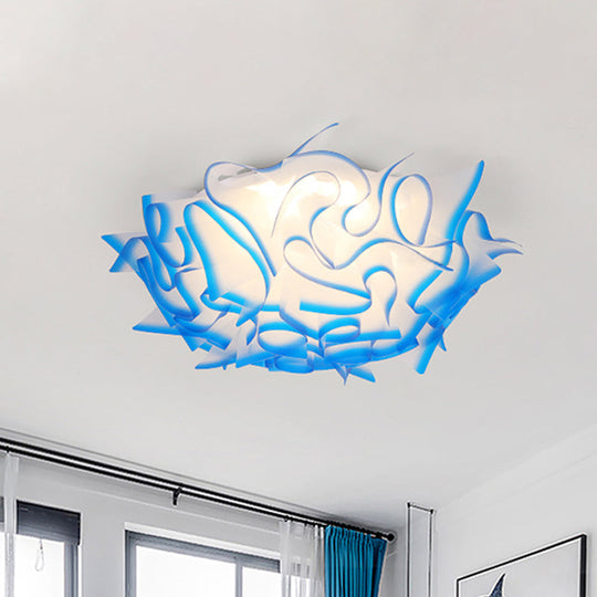 Contemporary LED Flush Ceiling Light with Twist Acrylic Shade - Vibrant Pink/Orange/Blue - for Kid's Room (3 Adjustable Gears)