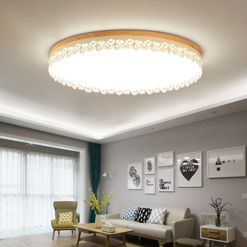 Nordic Ultra Thin Drum Flush Mount Led Light - Wood White Dia 10.5/15/19 Bedroom Lighting In