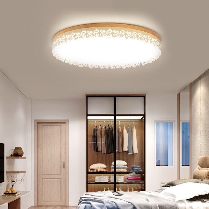 Nordic Ultra Thin Drum Flush Mount Led Light - Wood White Dia 10.5/15/19 Bedroom Lighting In