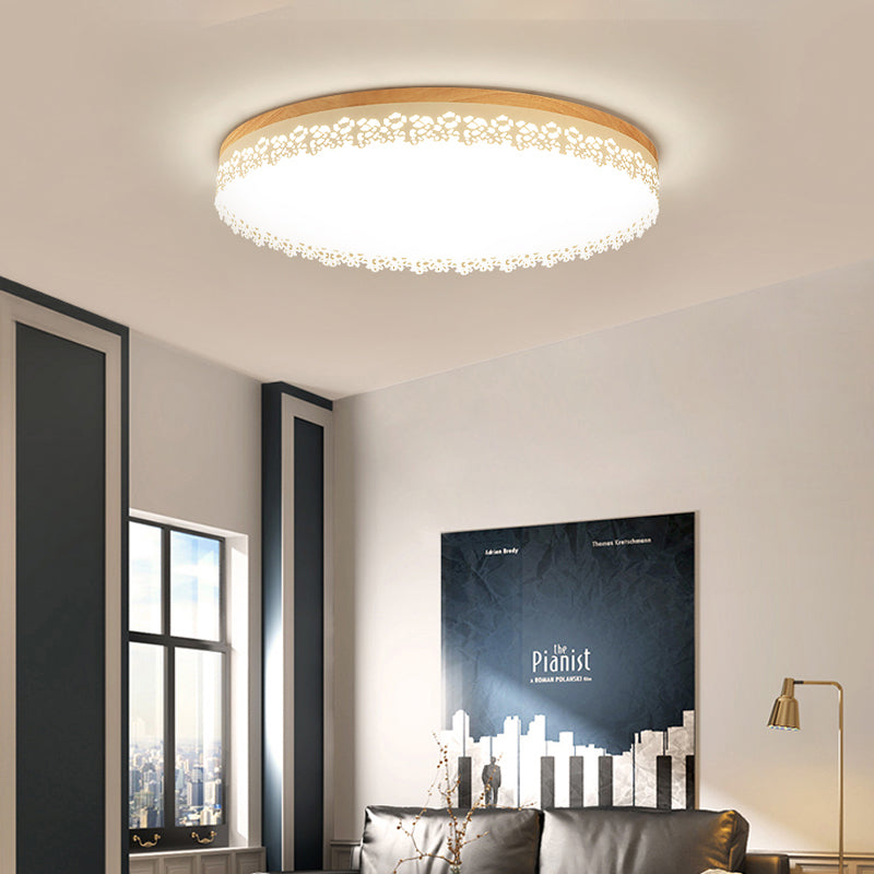 Nordic Ultra Thin Drum Flush Mount LED Light - Wood White, Dia 10.5"/15"/19" - Bedroom Lighting in Warm/White/Neutral