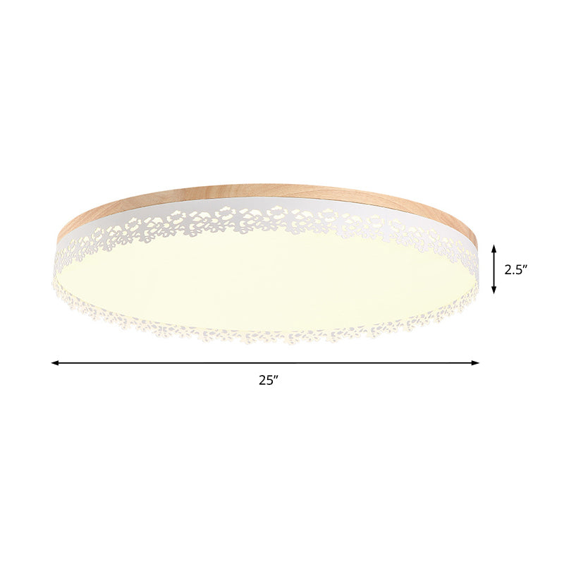 Nordic Ultra Thin Drum Flush Mount Led Light - Wood White Dia 10.5/15/19 Bedroom Lighting In