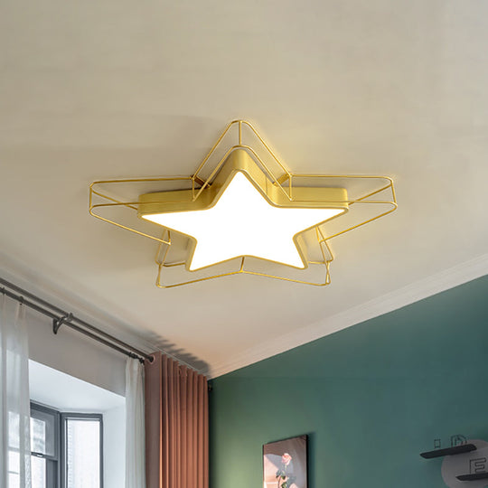 Modern Nordic 5-Point Star LED Flush Mount Ceiling Light - 24.5"/28" Wide, Black/Gold Finish for Bedroom