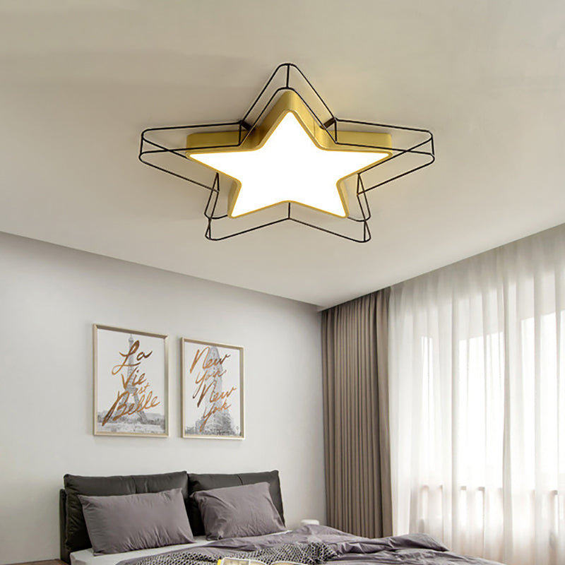 Modern Nordic 5-Point Star LED Flush Mount Ceiling Light - 24.5"/28" Wide, Black/Gold Finish for Bedroom