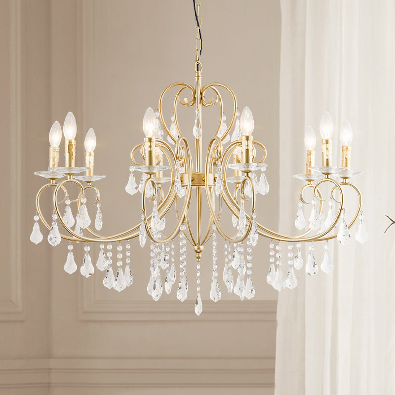 Gold Candle Chandelier With Clear Crystal Accents - Modern Style 3/6 Lights