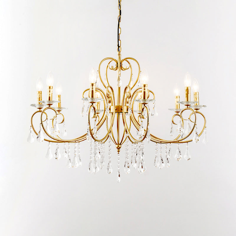 Gold Candle Chandelier With Clear Crystal Accents - Modern Style 3/6 Lights