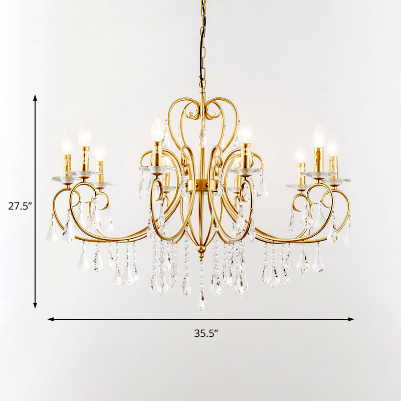 Gold Candle Chandelier With Clear Crystal Accents - Modern Style 3/6 Lights