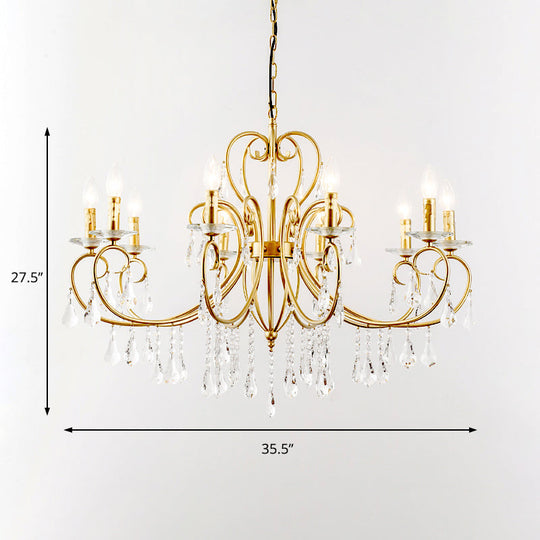 Gold Candle Chandelier With Clear Crystal Accents - Modern Style 3/6 Lights