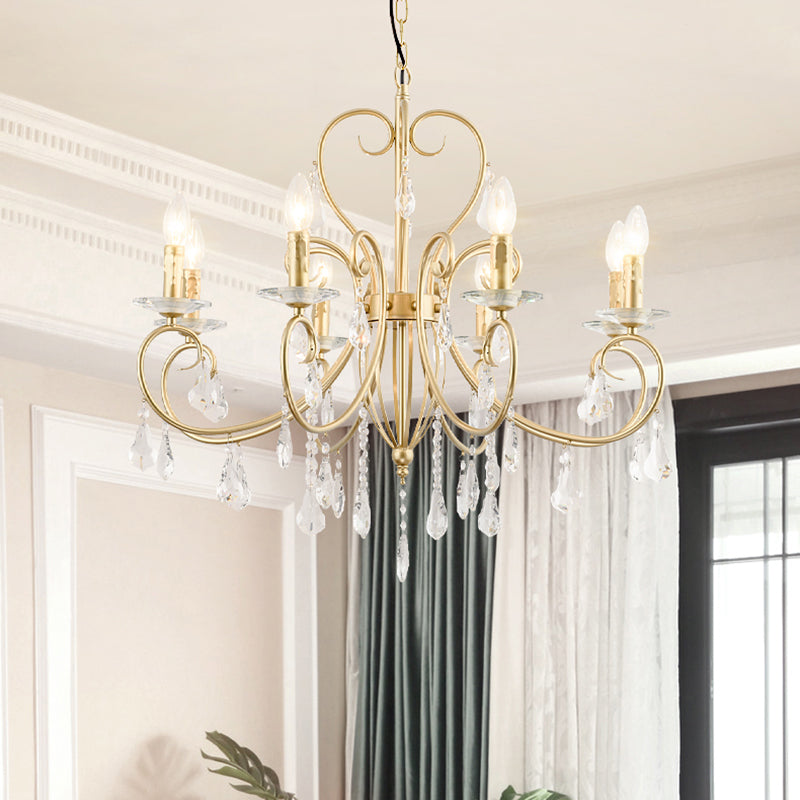 Gold Candle Chandelier With Clear Crystal Accents - Modern Style 3/6 Lights 8 /