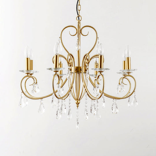 Gold Candle Chandelier With Clear Crystal Accents - Modern Style 3/6 Lights