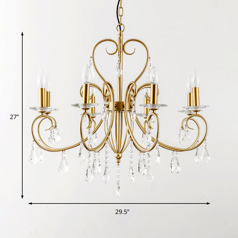 Gold Candle Chandelier With Clear Crystal Accents - Modern Style 3/6 Lights