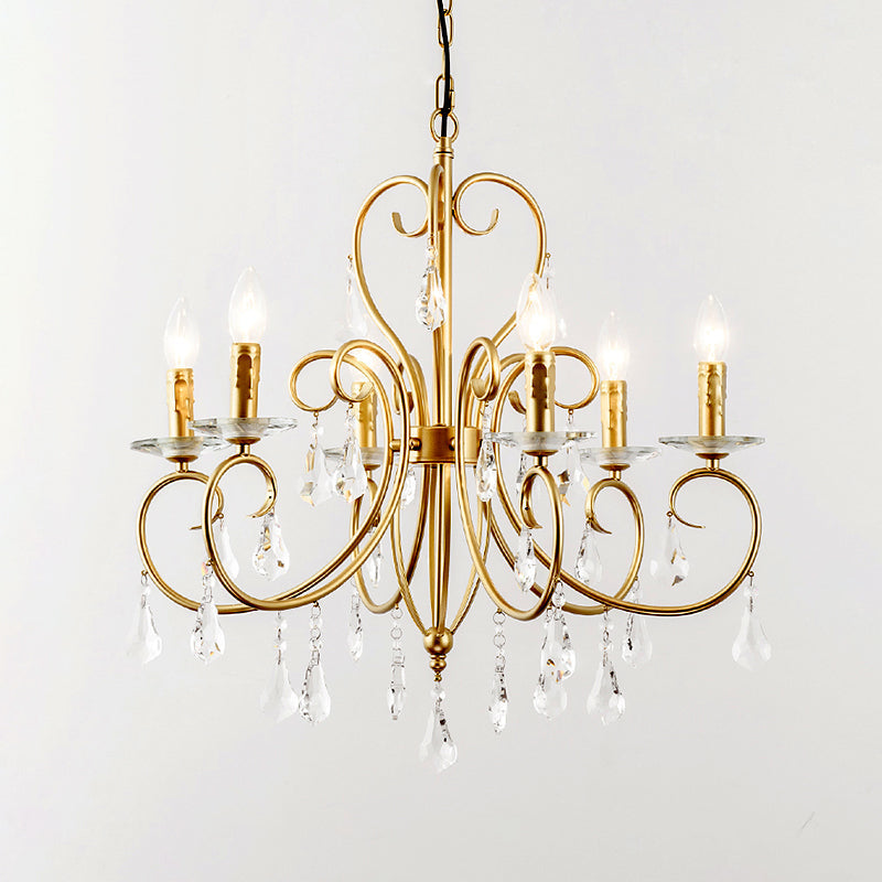 Gold Candle Chandelier With Clear Crystal Accents - Modern Style 3/6 Lights