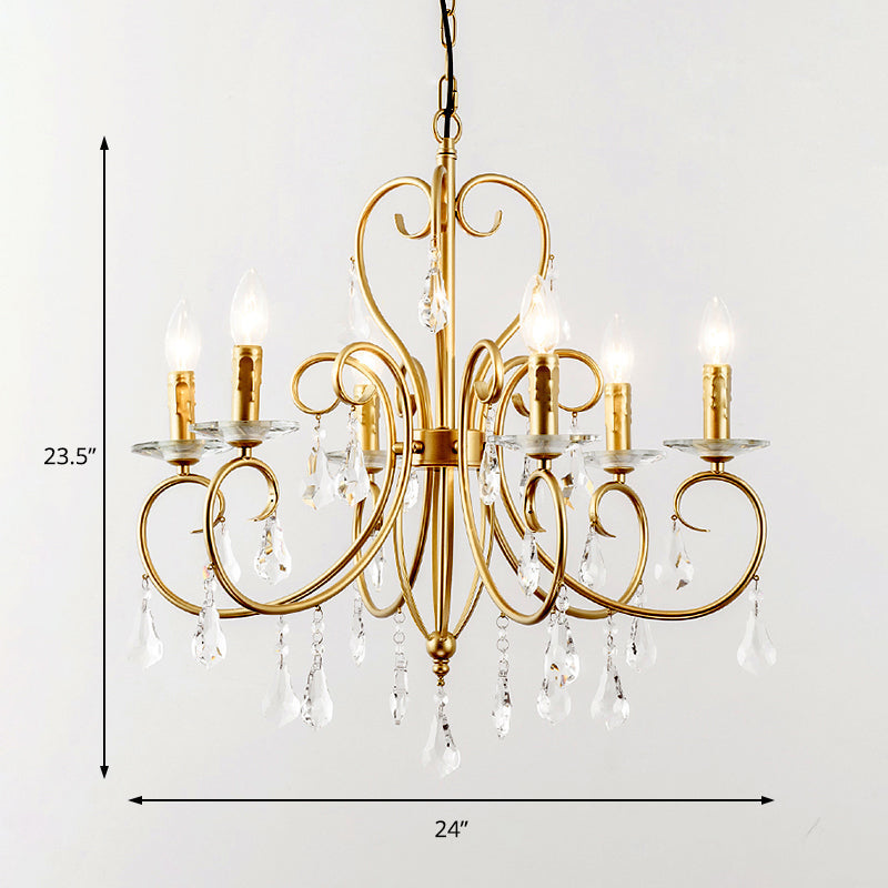 Gold Candle Chandelier With Clear Crystal Accents - Modern Style 3/6 Lights