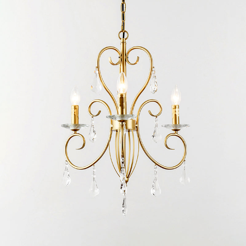 Gold Candle Chandelier With Clear Crystal Accents - Modern Style 3/6 Lights