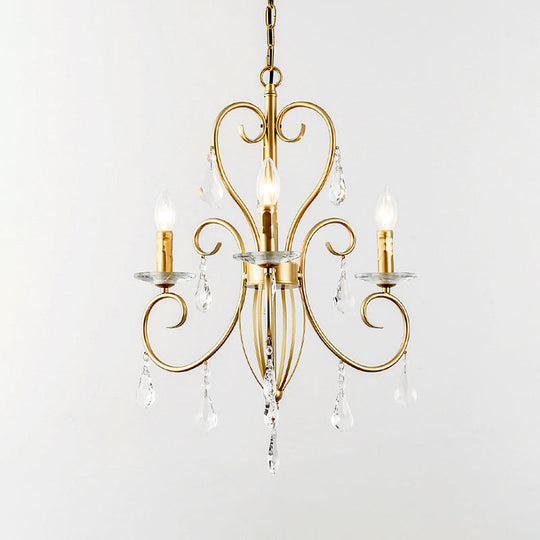 Gold Candle Chandelier With Clear Crystal Accents - Modern Style 3/6 Lights