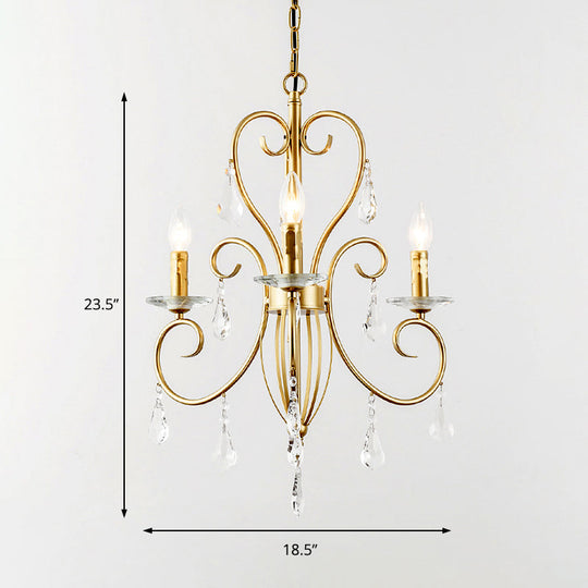 Gold Candle Chandelier With Clear Crystal Accents - Modern Style 3/6 Lights