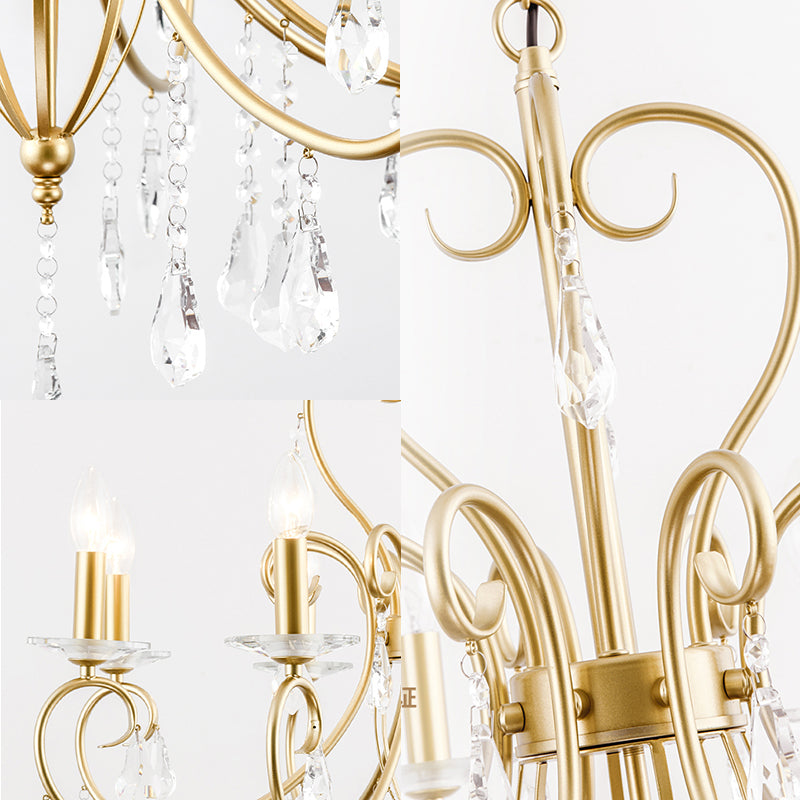 Gold Candle Chandelier With Clear Crystal Accents - Modern Style 3/6 Lights