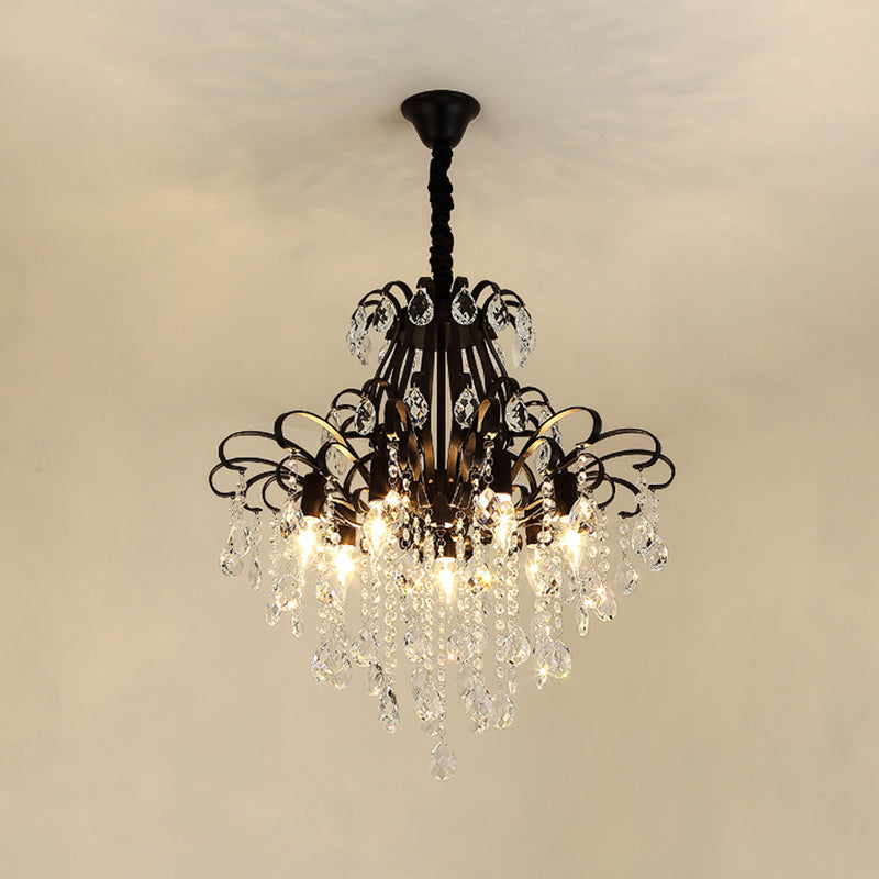 Modernist Style Crystal Chandelier With 3/6 Heads - Black/Gold Ceiling Pendant Light For Bedroom