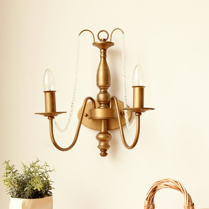 Vintage Style Brass Wall Sconce With Crystal Beads And 2 Bulbs